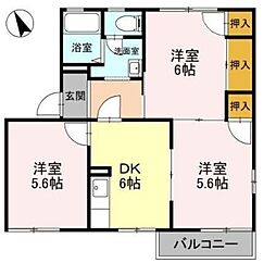 ライフタウニーＡ街区 1号棟 2階2LDKの間取り