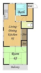 小泉アパート 2階1LDKの間取り