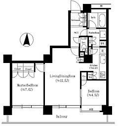 リバーポイントタワー 12階2LDKの間取り