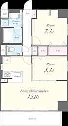 PRIMERESIDENCENAMIKI 2LDKの間取図画像
