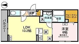 アニヴェルセル 1階1LDKの間取り