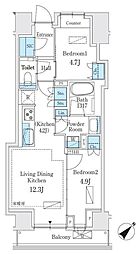 パークホームズ入谷 2LDKの間取図画像