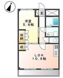 アローウェルス 1階1LDKの間取り