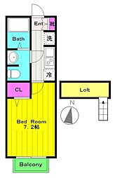 メディオクレストB 1Kの間取図画像