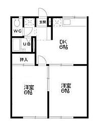 エステートピア羽沢 2DKの間取図画像