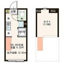 ハーモニーテラス桜川 2階ワンルームの間取り