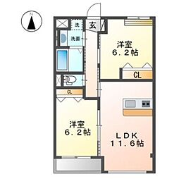 エルヴィータ長岡 2LDKの間取図画像