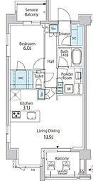 グリーンレジデンス赤坂 1LDKの間取図画像