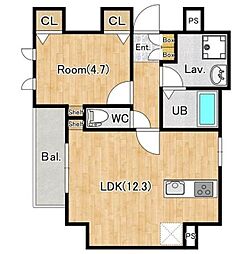 ジーグランデ森下 9階1LDKの間取り