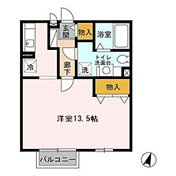 クラージュ 1Kの間取図画像