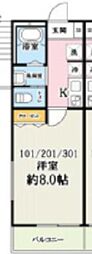 さいたま市岩槻区西町5丁目アパート 1Kの間取図画像