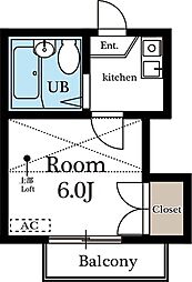 メリディアン上福岡 2階1Kの間取り