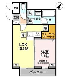 オークヒル上町 1LDKの間取図画像