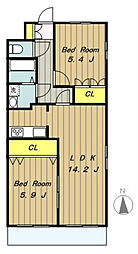 ビューヒルズ2 2LDKの間取図画像
