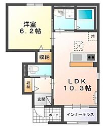 ルーチェII 1階1LDKの間取り