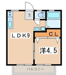 ツインピークスハイツA棟 1LDKの間取図画像