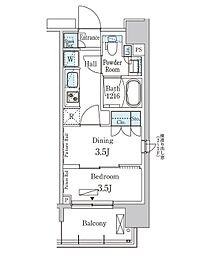パークアクシス上野EAST 9階1DKの間取り