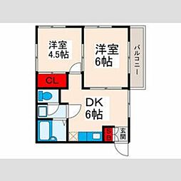 第2戸田ハイム 1階2DKの間取り