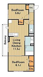 相模原市緑区相原4丁目アパート 2LDKの間取図画像