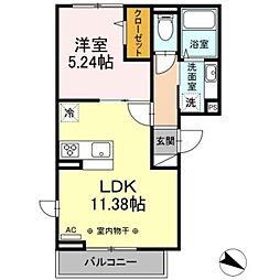メタルフォックス 2階1LDKの間取り