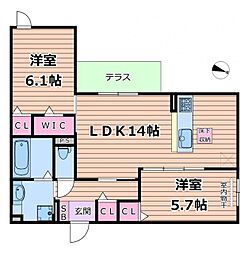 Osaka Metro長堀鶴見緑地線 横堤駅 徒歩7分の賃貸アパート 2階2LDKの間取り