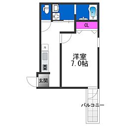 フジパレス加賀屋I番館 1階1Kの間取り