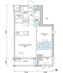 デュオフラッツ篠崎 7階2LDKの間取り