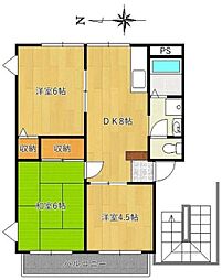サニーヒル三田 3DKの間取図画像