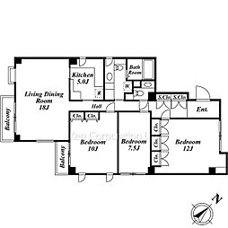 元麻布ハウス 3LDKの間取図画像