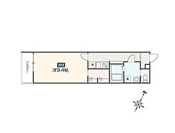 MELDIA福生III 3階1Kの間取り