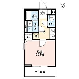 (仮称)古淵アパート計画B棟 1Kの間取図画像