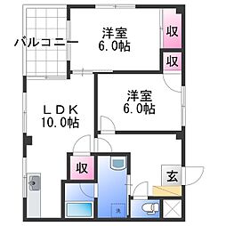 サーパス福島 2LDKの間取図画像