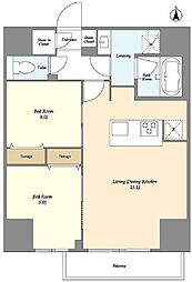 クラリティア西日暮里 10階2LDKの間取り
