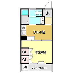 コスモハイツ高須2C 1DKの間取図画像
