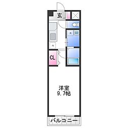 オリーブ白鷺 1Kの間取図画像