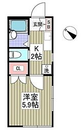 鈴木ハイム 1階1Kの間取り
