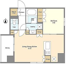 SEASONFLATS菊川WEST 1LDKの間取図画像
