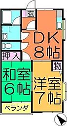 アベーニル 2階2DKの間取り
