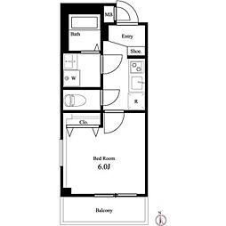 ブランヴェール南千住 5階1Kの間取り