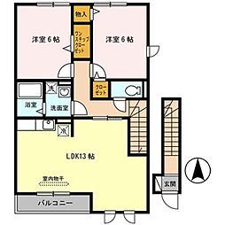 オークハイツB 2LDKの間取図画像
