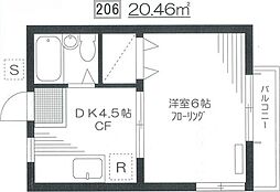 サンシティーサクラ 1Kの間取図画像