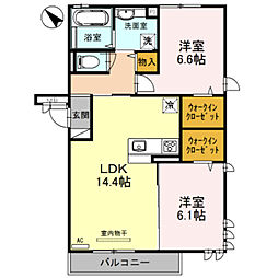 サニーヒルズ泉大津A 2LDKの間取図画像