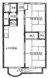 サニーウェル諏訪 2階2LDKの間取り
