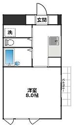 下馬ヒルス 1Kの間取図画像