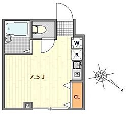 アリエスビル 3階ワンルームの間取り
