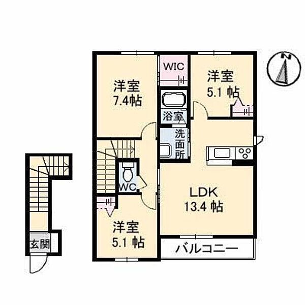 Ｆｅ．モデナ　Ｃ棟 201｜香川県高松市国分寺町新居(賃貸アパート3LDK・2階・67.74㎡)の写真 その2