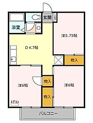 グリーンヒル新宿 2階3DKの間取り