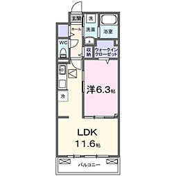 グランツ宇津木 1LDKの間取図画像