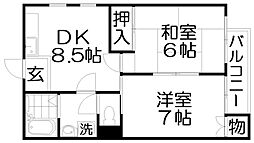 ファミール・ユキ 2DKの間取図画像