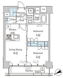 プリマリード南青山 5階2LDKの間取り